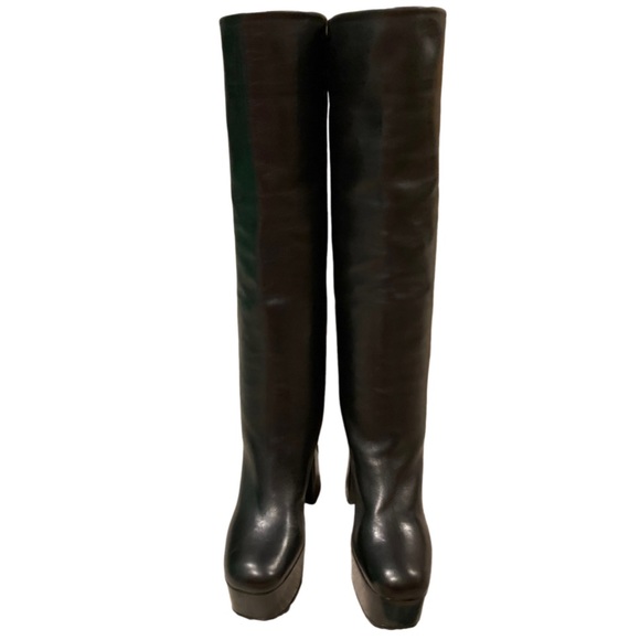 NWOB Prada Black Platform Leather Knee Boot - Sz 6 - Picture 4 of 8